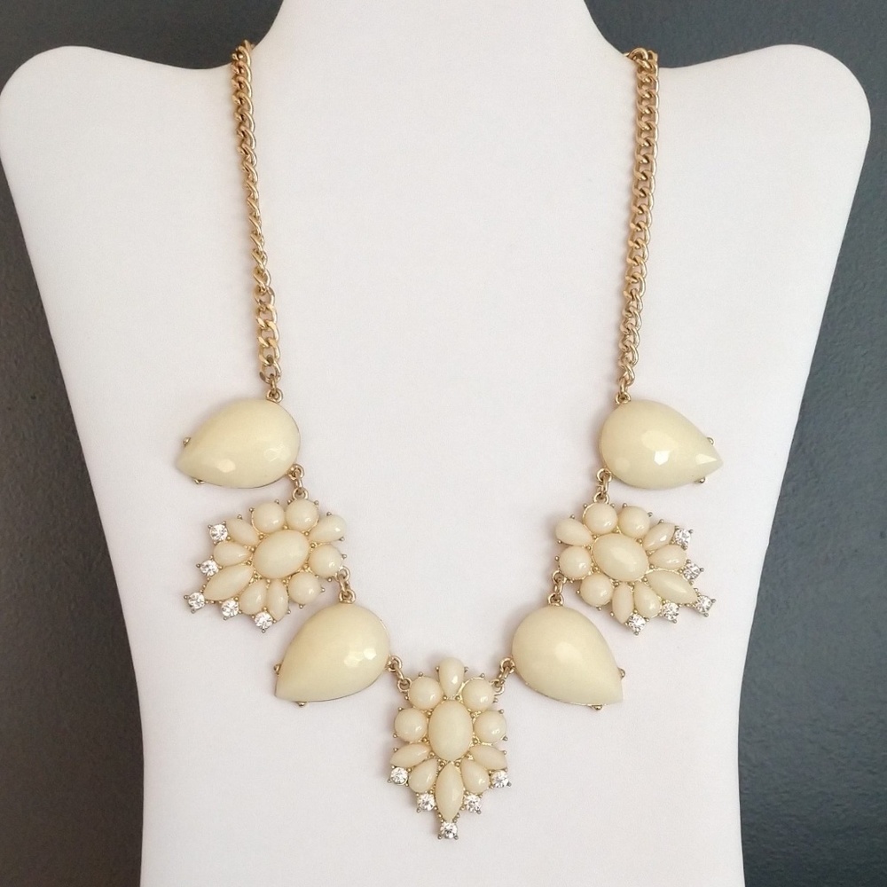 Cream bead and cz statement necklace